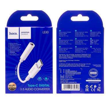 Адаптер (переходник) Hoco LS30 (Type-C - 3.5 мм) белый &mdash; 2