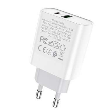 Сетевое зарядное устройство Hoco C80A USB/Type-C (белое) — 3