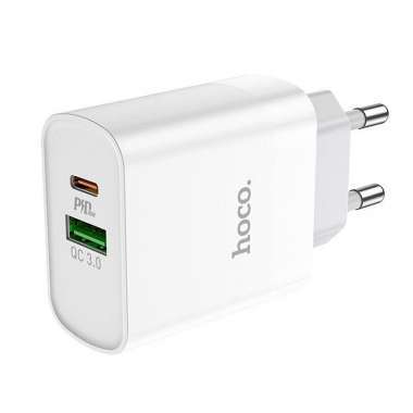 Сетевое зарядное устройство Hoco C80A USB/Type-C (белое) — 1