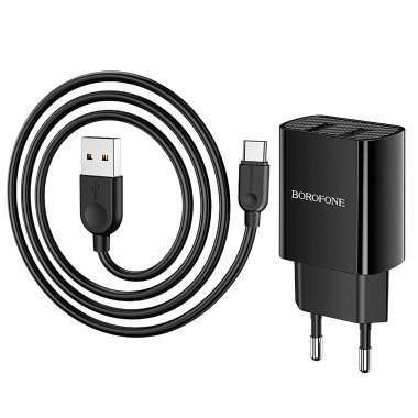 Сетевое зарядное устройство Borofone BA53A Powerway 2USB с кабелем Type-C (черное) — 5